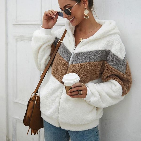 women's jackets autumn winter women coat loose plush warm hooded jacket casual multicolor splicing zipper long sleeve fashion ladies co, Black;brown
women's jackets autumn winter women coat loose plush warm hooded jacket casual multicolor splicing zipper long sleeve fashion ladies co, Black;brown