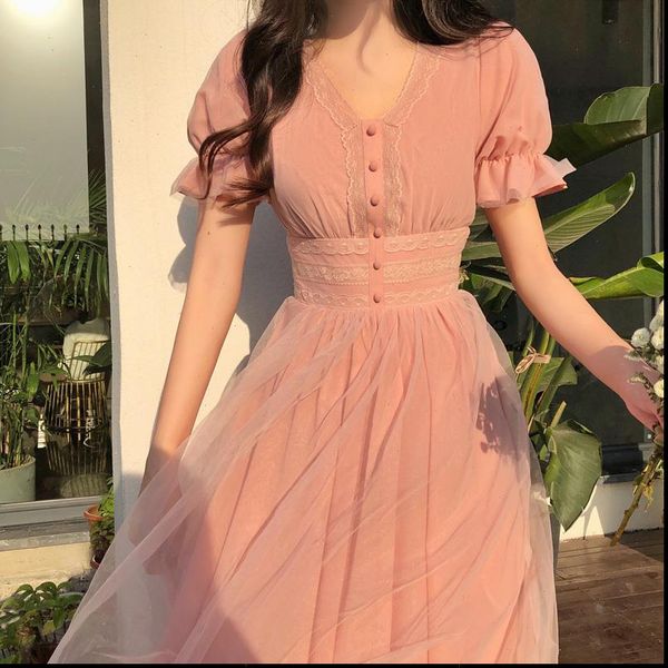 2021 new summer mesh dress female v neck short puff sleeve a line women dress slim korean style elegant vintage vestidos, Black;gray
2021 new summer mesh dress female v neck short puff sleeve a line women dress slim korean style elegant vintage vestidos, Black;gray