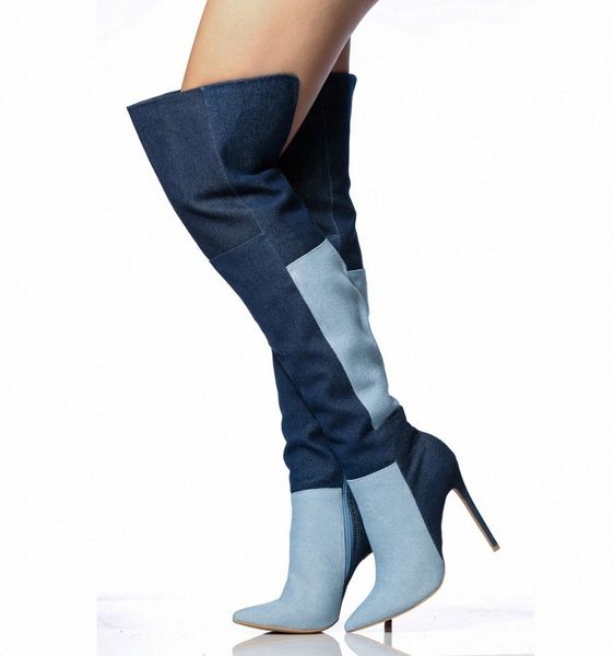 2018 motorcycle boots denim mixed colors over the knee boots pointed toe high heels thigh high heels cowboy 99l1#, Black
2018 motorcycle boots denim mixed colors over the knee boots pointed toe high heels thigh high heels cowboy 99l1#, Black