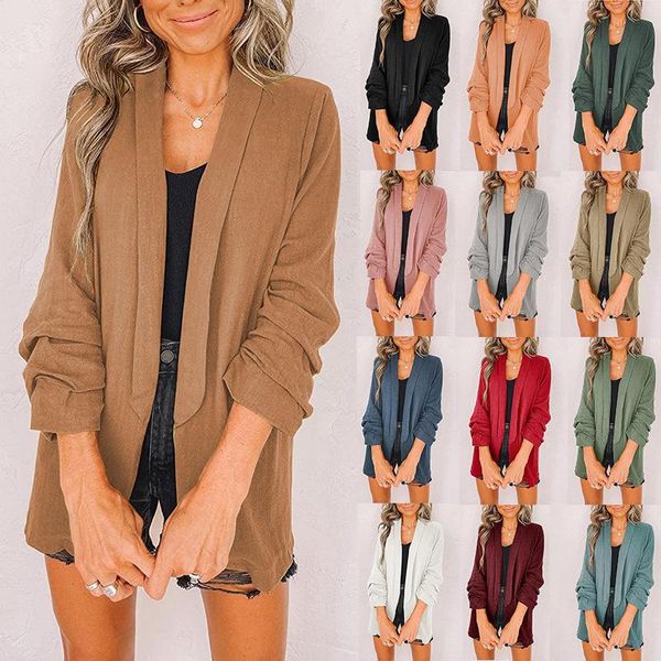 women's suits & blazers 2021 autumn and winter fashion lapel pocket cardigan wrinkled sleeves solid color suit jacket women, White;black
women's suits & blazers 2021 autumn and winter fashion lapel pocket cardigan wrinkled sleeves solid color suit jacket women, White;black