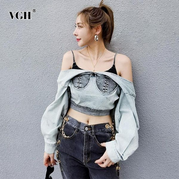 vgh jackets for women square collar lantern long sleeve off shouder hollow out backless denim coat female 2021 new clothes, Black;brown
vgh jackets for women square collar lantern long sleeve off shouder hollow out backless denim coat female 2021 new clothes, Black;brown