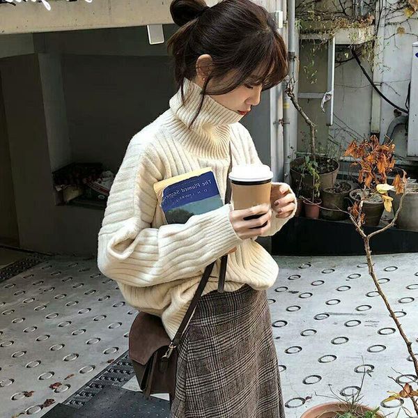 2021 solid turtleneck pullover sweater women's fall winter new loose oversized thickened knitwear jehi, White;black
2021 solid turtleneck pullover sweater women's fall winter new loose oversized thickened knitwear jehi, White;black