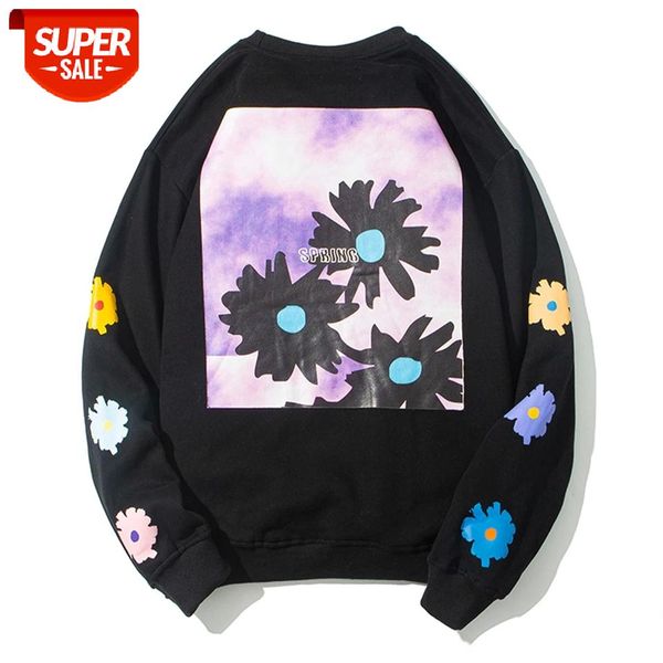2020 hip hop hoodie men streetwear daisy flowers print harajuku hoodie sweatshirt winter pullover men cotton fleece black #ge0w
