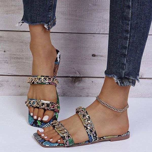sandals women slippers summer fashion closed toe flat shoes metal chain square head snake print beach 43, Black
sandals women slippers summer fashion closed toe flat shoes metal chain square head snake print beach 43, Black