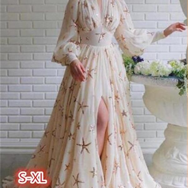brand new half-turtleneck lady stars sequins lantern long sleeve big swing high split chiffon ground long dress evening gown y0118, Black;gray
brand new half-turtleneck lady stars sequins lantern long sleeve big swing high split chiffon ground long dress evening gown y0118, Black;gray