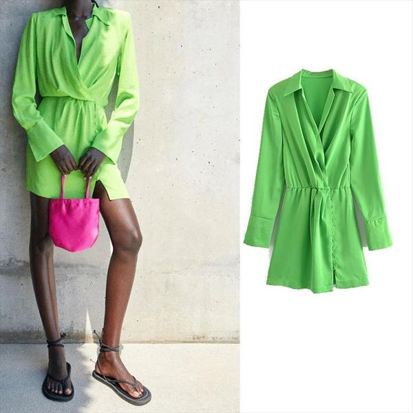 za summer fashion belt padded women dress shirt style mini retro long sleeve v neck chic green vestidos mujer, Black;gray
za summer fashion belt padded women dress shirt style mini retro long sleeve v neck chic green vestidos mujer, Black;gray