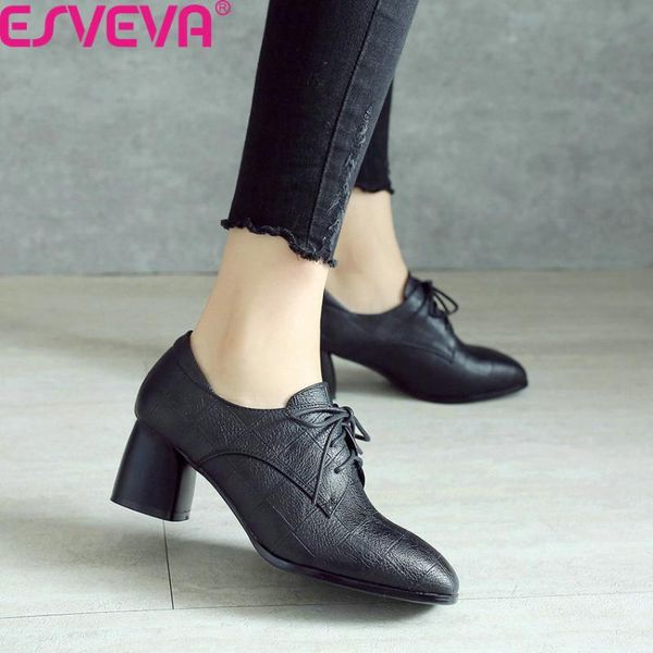dress shoes esveva 2021 square heel women spring autumn retro toe pumps pu leather lace up casual single size 34-42, Black
dress shoes esveva 2021 square heel women spring autumn retro toe pumps pu leather lace up casual single size 34-42, Black