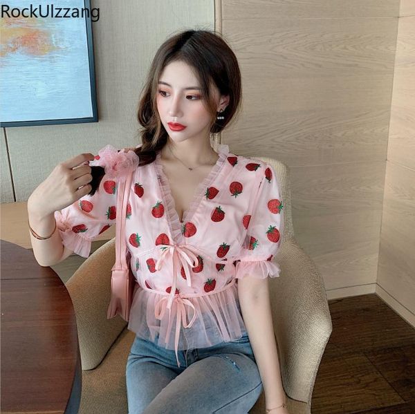 splicing ruched ruffles mesh puff sleeve v-neck cute lace-up bow strawberry sequin blouse korean crop tee shirt lolita, White
splicing ruched ruffles mesh puff sleeve v-neck cute lace-up bow strawberry sequin blouse korean crop tee shirt lolita, White