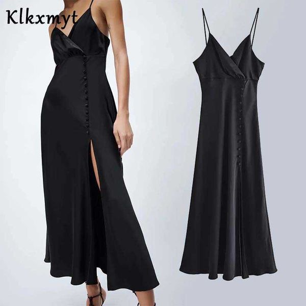 klkxmyt za women fashion covered buttons vents hem midi dress vintage backless thin straps female dresses vestidos mujer 210527, Black;gray
klkxmyt za women fashion covered buttons vents hem midi dress vintage backless thin straps female dresses vestidos mujer 210527, Black;gray