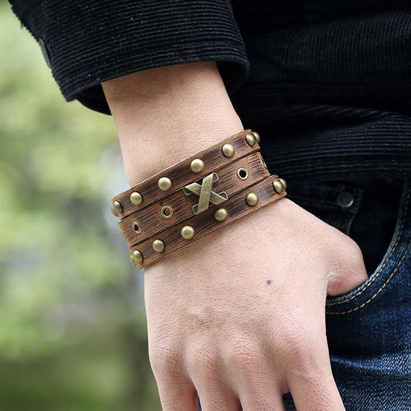 tennis men women fashion leather bracelet jewelry 2021 punk rock rivet wide genuine bracelets bangles retro brown wristband, Golden;silver
tennis men women fashion leather bracelet jewelry 2021 punk rock rivet wide genuine bracelets bangles retro brown wristband, Golden;silver