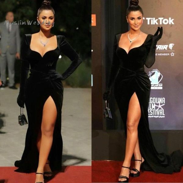 party dresses elegant black velvet evening 2021 long sleeve prom dress mermaid night celebrity with side slits, White;black
party dresses elegant black velvet evening 2021 long sleeve prom dress mermaid night celebrity with side slits, White;black