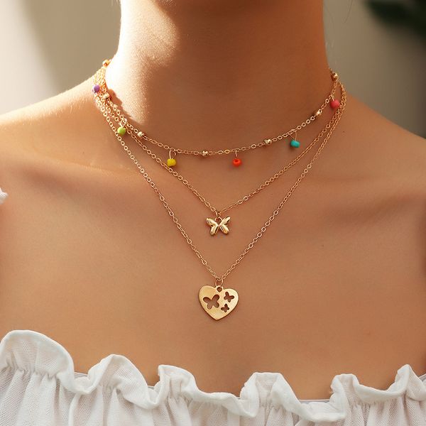 nz1912 jewelry personalized color rice bead pendant simple personality love butterfly necklace, Silver
nz1912 jewelry personalized color rice bead pendant simple personality love butterfly necklace, Silver
