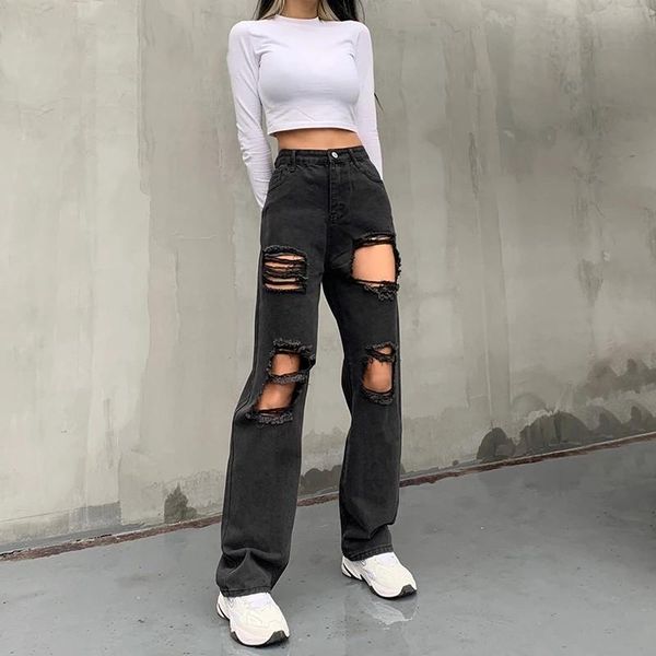 women's jeans black hole ripped distressed straight fashion oversize high waist baggy boyfriend punk denim pants street, Blue
women's jeans black hole ripped distressed straight fashion oversize high waist baggy boyfriend punk denim pants street, Blue