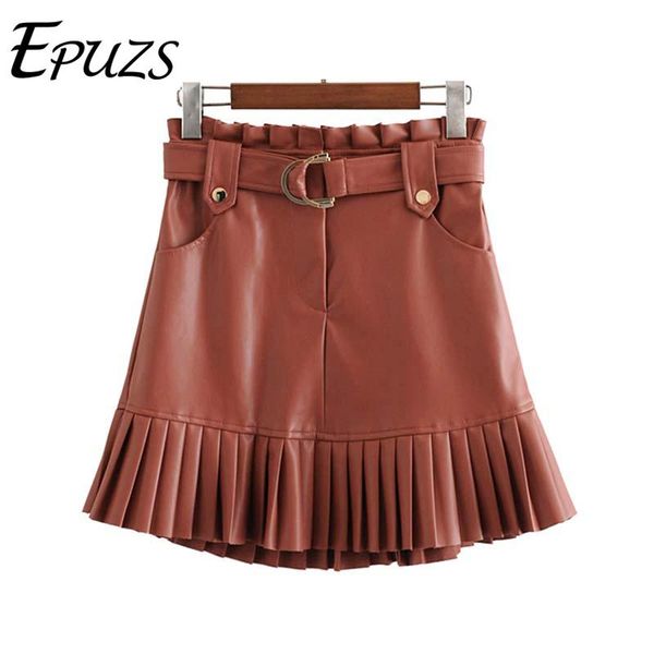 skirts winter chic pu leather womens office ruffles skirt streetwear bow belt pockets mini pleated korean falda mujer, Black
skirts winter chic pu leather womens office ruffles skirt streetwear bow belt pockets mini pleated korean falda mujer, Black