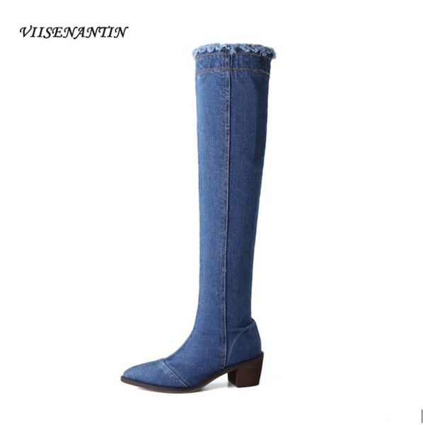 boots solid color denim side zipper thick heel over the knee women 2021 pointed retro slim long single, Black
boots solid color denim side zipper thick heel over the knee women 2021 pointed retro slim long single, Black