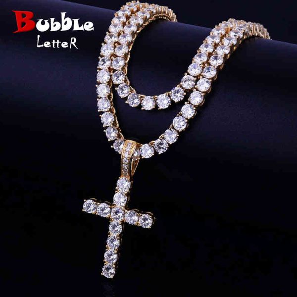 cross pendant necklace set men's hip hop jewelry for women aaaa zircon, Silver