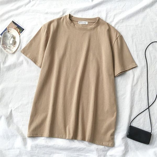 women 95% cotton short-sleeved loose t-shirt summer korean tee shirts female solid casual 210708, White
women 95% cotton short-sleeved loose t-shirt summer korean tee shirts female solid casual 210708, White