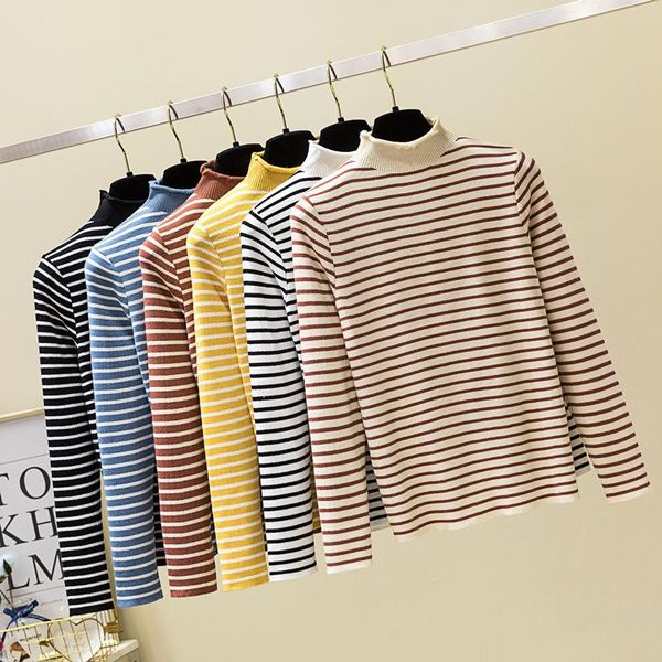 women's sweaters womens sweater 2021 winter women knitted turtleneck stripes casual -neck jumper fashion slim femme pullover, White;black 
women's sweaters womens sweater 2021 winter women knitted turtleneck stripes casual -neck jumper fashion slim femme pullover, White;black