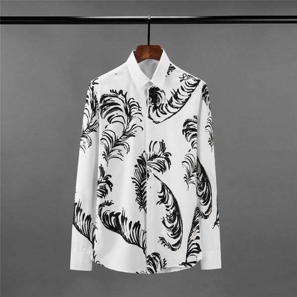men's casual shirts luxury feather printed long sleeve mens dress slim fit party male plus size 4xl, White;black
men's casual shirts luxury feather printed long sleeve mens dress slim fit party male plus size 4xl, White;black