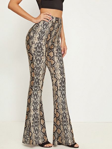 snakeskin print flare leg pants u7nx#, Black;white 
snakeskin print flare leg pants u7nx#, Black;white