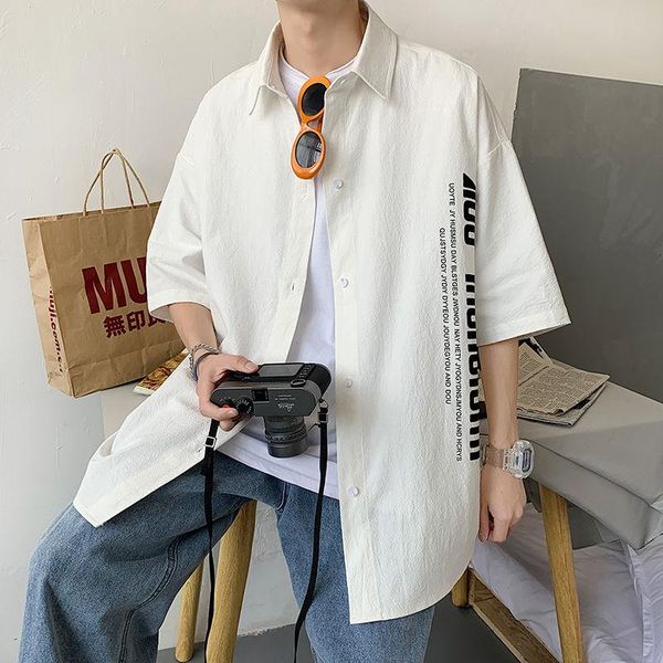 men's casual shirts cotton and linen short sleeve shirt tide brand large size fat student loose five-and-a-half ins, White;black
men's casual shirts cotton and linen short sleeve shirt tide brand large size fat student loose five-and-a-half ins, White;black