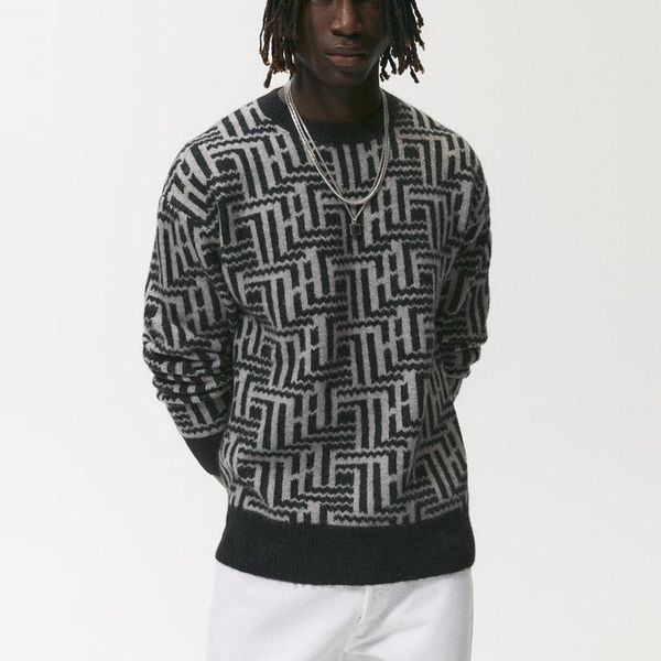 men's sweaters 2022autumn and winter geometric jacquard round neck loose knit sweater casual fashion ribbed layer pullover tide, White;black
men's sweaters 2022autumn and winter geometric jacquard round neck loose knit sweater casual fashion ribbed layer pullover tide, White;black