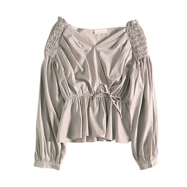women's blouses & shirts perhaps u puff sleeve long v neck solid sash women shirt khaki white black b0199
women's blouses & shirts perhaps u puff sleeve long v neck solid sash women shirt khaki white black b0199
