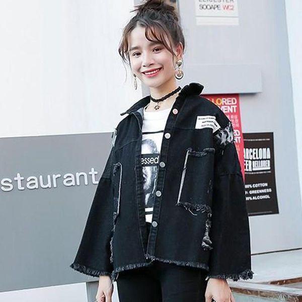 women's jackets autumn hole denim jacket women loose casual tassel jeans black coats korean fashion all match student outwear 2021, Black;brown
women's jackets autumn hole denim jacket women loose casual tassel jeans black coats korean fashion all match student outwear 2021, Black;brown