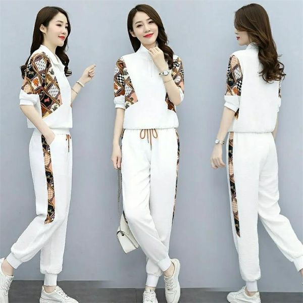 women's two piece pants white pant suits summer 2021 zipper t-shirt and sports splicing suit femme fashion casual 502
women's two piece pants white pant suits summer 2021 zipper t-shirt and sports splicing suit femme fashion casual 502