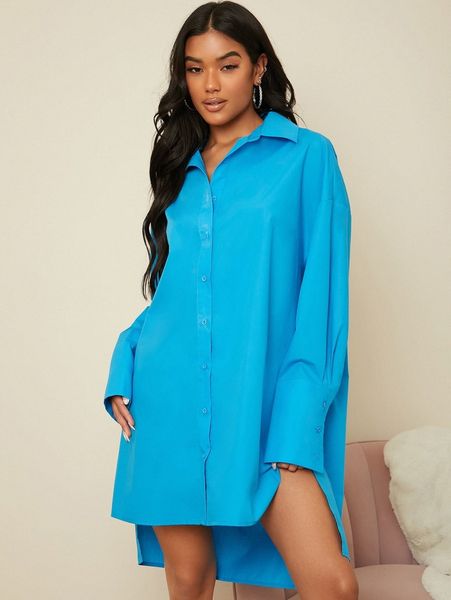dip hem solid shirt dress e9ly#, Black;gray
