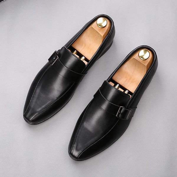 dress shoes trend fashion designer wedding for men belt buckle flat party formal prom business, Black