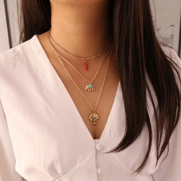 pendant necklaces red pepper elephant eye tree combination multi-layer necklace for women, Silver
pendant necklaces red pepper elephant eye tree combination multi-layer necklace for women, Silver
