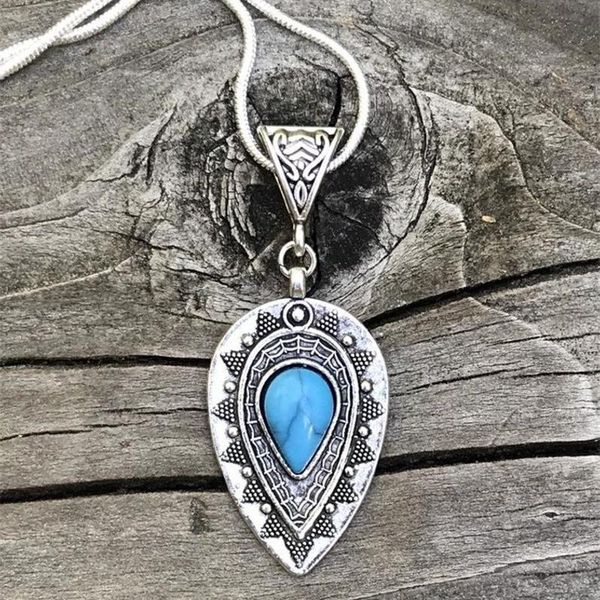 pendant necklaces boho style retro carved drop-shaped turquoises necklace women engagement wedding fashion jewelry, Silver
pendant necklaces boho style retro carved drop-shaped turquoises necklace women engagement wedding fashion jewelry, Silver