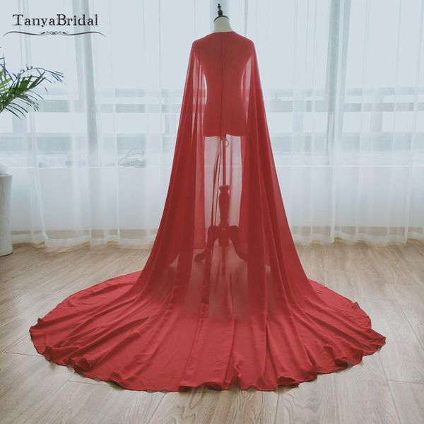 wraps & jackets red bridal elegant cape size chiffon cloak wedding shawls women formal boleros real 2m length dj048, White