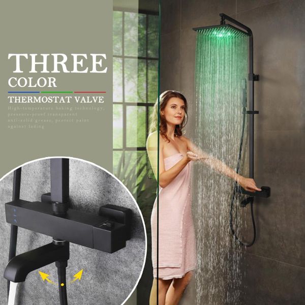 skowll thermostatic matte black bathroom shower set faucet with 10" led showerhead with handshower 3 colors
skowll thermostatic matte black bathroom shower set faucet with 10" led showerhead with handshower 3 colors