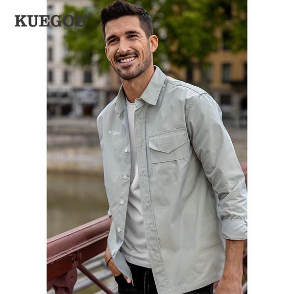 men's casual shirts kuegou 2021 spring man's causal single pockets long-sleeve solid button down shirt for men 6910, White;black
men's casual shirts kuegou 2021 spring man's causal single pockets long-sleeve solid button down shirt for men 6910, White;black