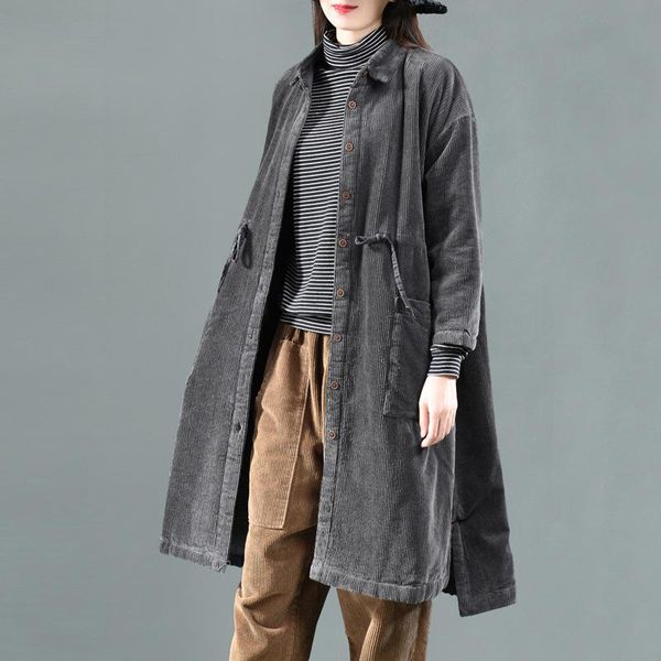 women's trench coats winter coat retro women loose thicker padded warm overcoat cardigan button drawstring corduroy ladies 2021, Tan;black
women's trench coats winter coat retro women loose thicker padded warm overcoat cardigan button drawstring corduroy ladies 2021, Tan;black