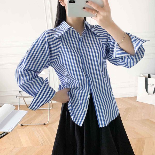 2021 women new blue and white striped shirt long sleeve butterfly collar all-match 9sm6
2021 women new blue and white striped shirt long sleeve butterfly collar all-match 9sm6