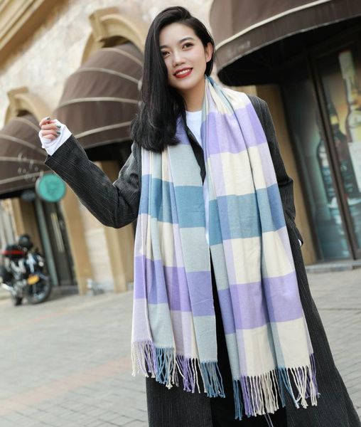 scarves autumn and winter wool plaid scarf korean version thickened tassel color matching shawl women's fashion versatile student neck, Blue;gray
scarves autumn and winter wool plaid scarf korean version thickened tassel color matching shawl women's fashion versatile student neck, Blue;gray