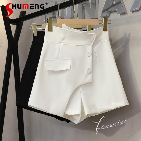 women's shorts women summer 2021 wild single-breasted high waisted england style white irregular wide leg culottes, White;black
women's shorts women summer 2021 wild single-breasted high waisted england style white irregular wide leg culottes, White;black