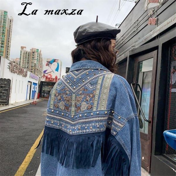 women's jackets tassel rivet embroidery plus size 2021 loose denim boyfriend jean jacket fashion casual women, Black;brown
women's jackets tassel rivet embroidery plus size 2021 loose denim boyfriend jean jacket fashion casual women, Black;brown