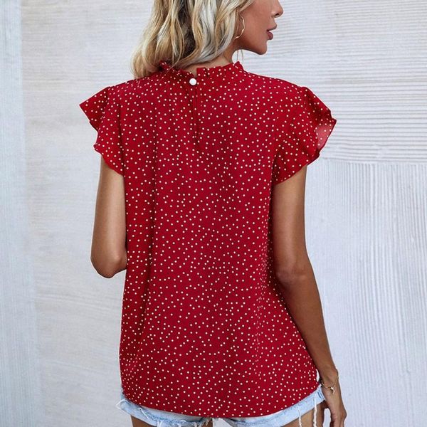 women's t-shirt small round neck red point short sleeve casual with auricularia summer, White
women's t-shirt small round neck red point short sleeve casual with auricularia summer, White