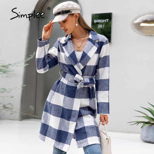 women's wool & blends simplee office plaid v-neck long sleeves lace up maxi coat women winter buttons straight blazer collar outwear fe, Black 
women's wool & blends simplee office plaid v-neck long sleeves lace up maxi coat women winter buttons straight blazer collar outwear fe, Black