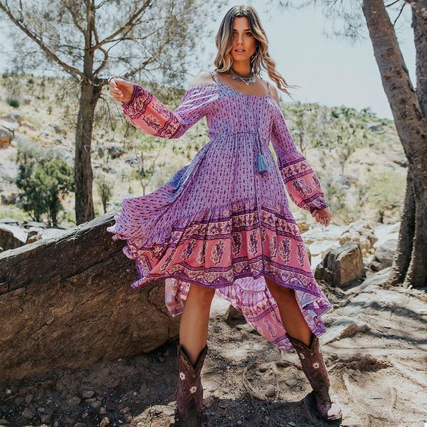 2021 new rayon violet floral print autumn dress cold shulder sleeve long dresses gypsy for women vestido ozig, White
2021 new rayon violet floral print autumn dress cold shulder sleeve long dresses gypsy for women vestido ozig, White