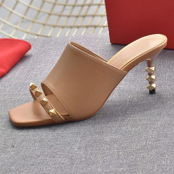 slippers summer genuine leather open toe rivet decoration all-match stiletto high heel sandals luxury one strap women's, Black
slippers summer genuine leather open toe rivet decoration all-match stiletto high heel sandals luxury one strap women's, Black