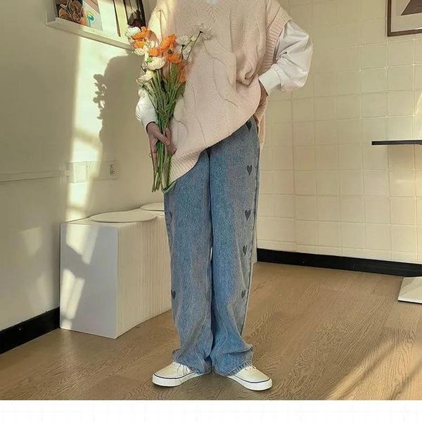 women's jeans women full length high waist heart-embroidery spring fashion pockets streetwear ulzzang all-match female casual comfort, Blue
women's jeans women full length high waist heart-embroidery spring fashion pockets streetwear ulzzang all-match female casual comfort, Blue