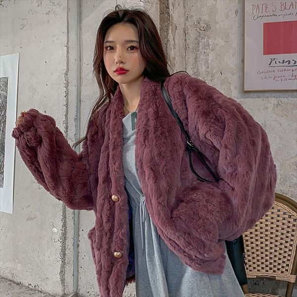 women's fur & faux autumn winter women v-neck single-breasted long sleeve loose warm coat big pocket female casual plush outerwear, Black
women's fur & faux autumn winter women v-neck single-breasted long sleeve loose warm coat big pocket female casual plush outerwear, Black