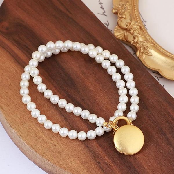new elegant sweet temperament light retro french pearls matte light gold color can open disc necklace women, Silver
new elegant sweet temperament light retro french pearls matte light gold color can open disc necklace women, Silver