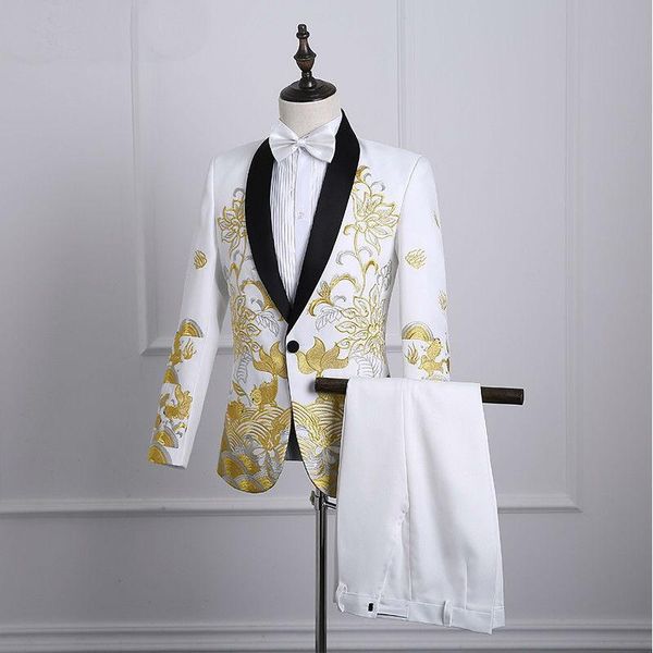 men's suits & blazers 2021 chinese style groom suit costumes single breasted two piece set coat pant blue red black white men, White;black
men's suits & blazers 2021 chinese style groom suit costumes single breasted two piece set coat pant blue red black white men, White;black