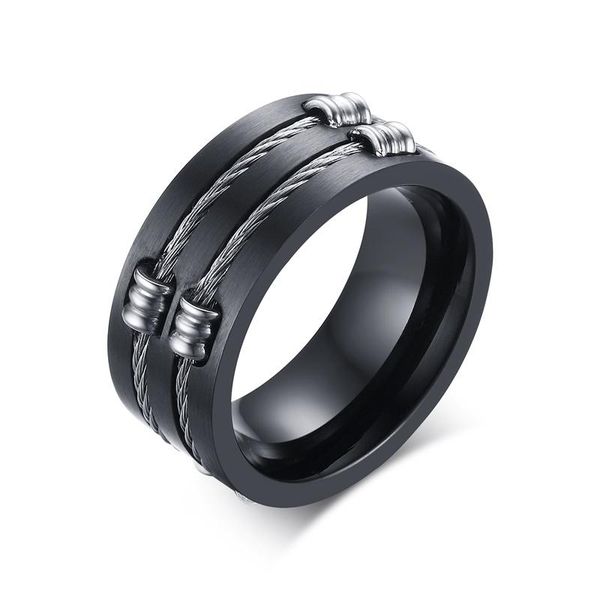 cluster rings 10mm punk hiphop ring men's black wedding bands round with double wire cable in slit centre anel male alliance accessory, Golden;silver
cluster rings 10mm punk hiphop ring men's black wedding bands round with double wire cable in slit centre anel male alliance accessory, Golden;silver